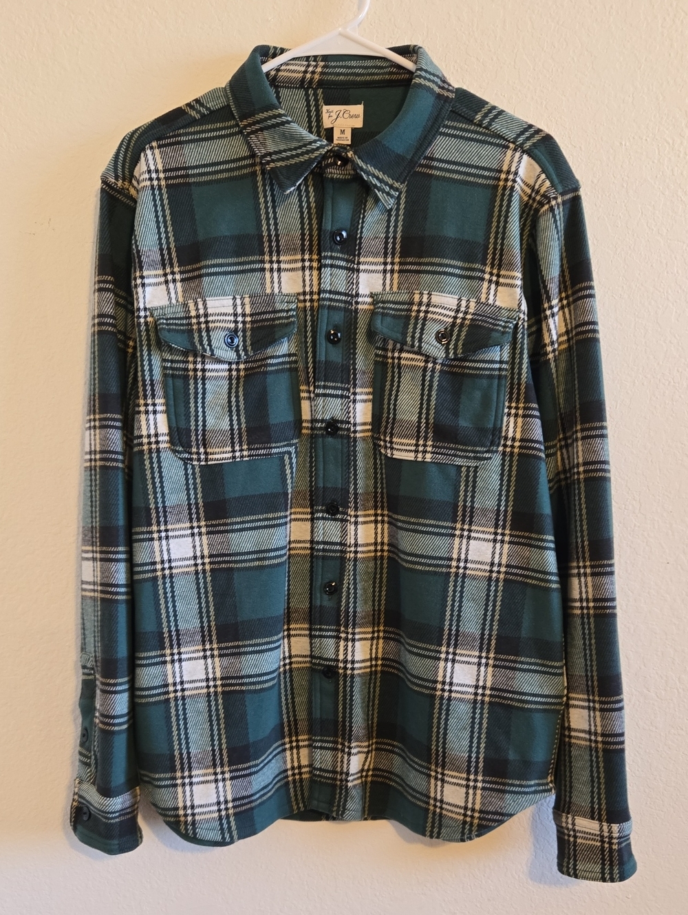 J. Crew Green & Cream Flannel Shirt - Medium